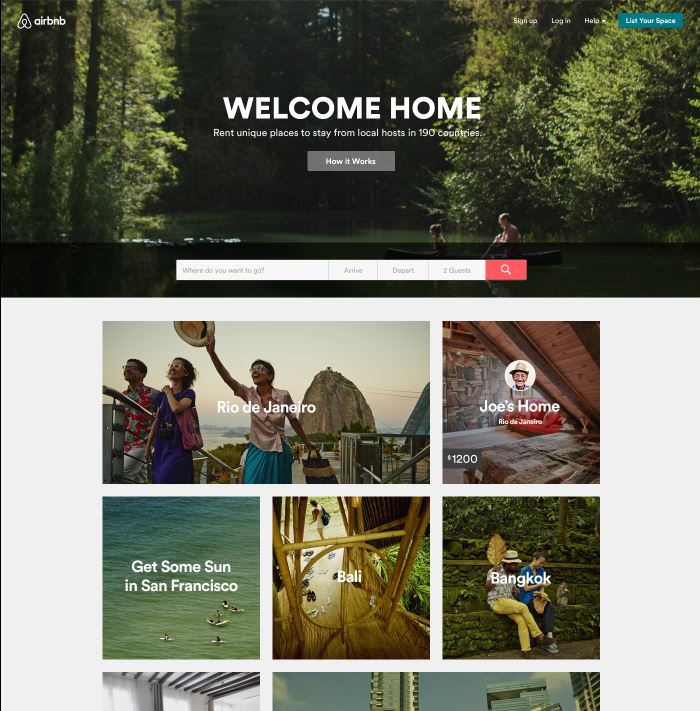 airbnb home page